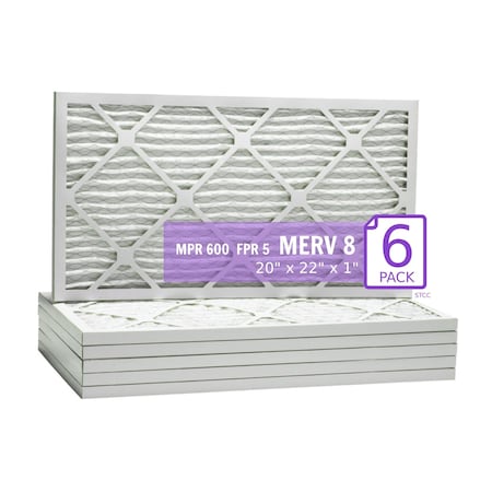 Purolator 20x22x1 Pleated Air Filter, MERV 8, 6 PK 20x22x1x1 DM (6 Pack)